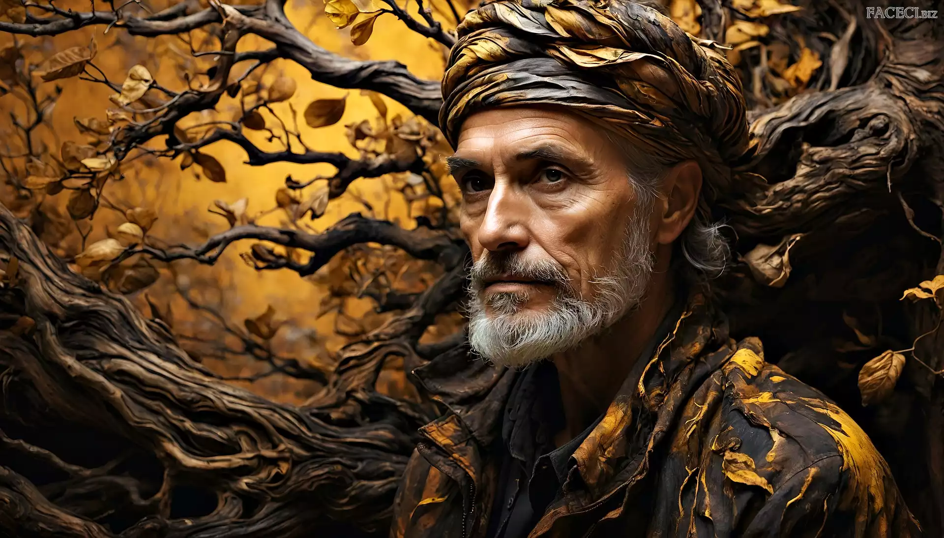 Drzewo, Broda, Mężczyzna, Twarz, Turban, Konar